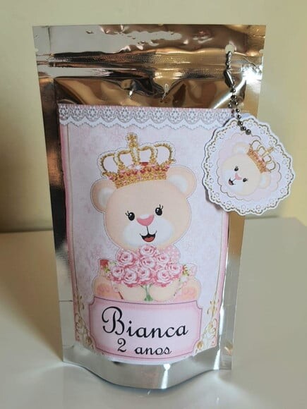 Saquinho Metalizado com Tag Ursa Princesa