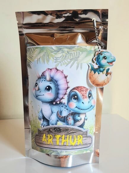 Saquinho Metalizado com Tag Dinossauro