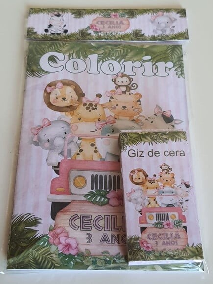 Kit Colorir com Giz de Cera Safari Rosa