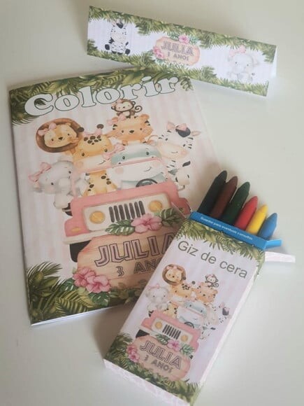 Kit Colorir com Giz de Cera Safari Rosa