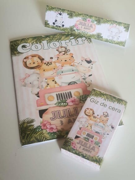 Kit Colorir com Giz de Cera Safari Rosa
