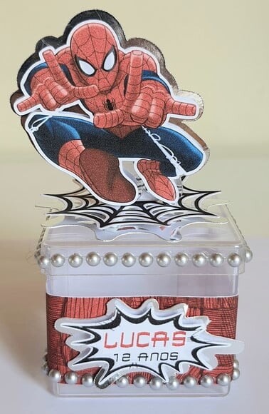Caixinha Acrílica Lembrancinha de Festa Homem Aranha