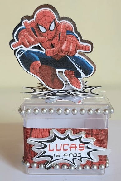 Caixinha Acrílica Lembrancinha de Festa Homem Aranha
