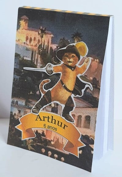 Bloquinho Lembrancinha de Festa com Tema Gato de Botas