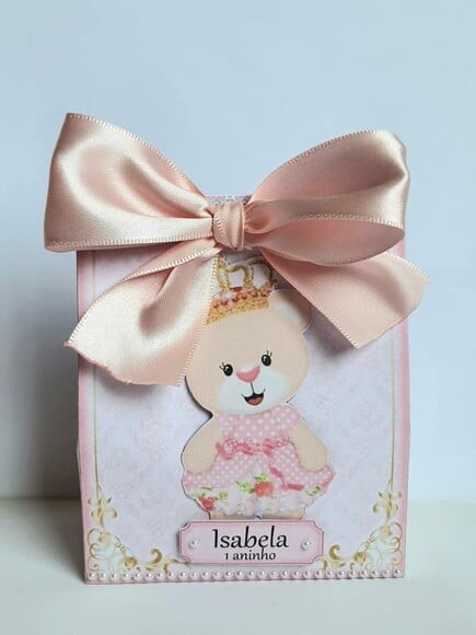 Caixa Sacolinha Ursa Princesa Rosa