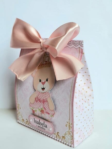 Caixa Sacolinha Ursa Princesa Rosa