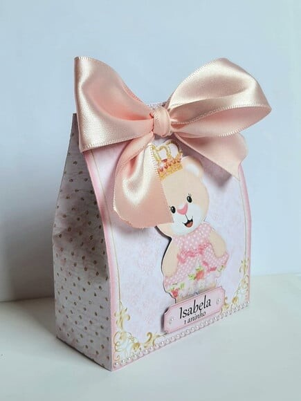 Caixa Sacolinha Ursa Princesa Rosa