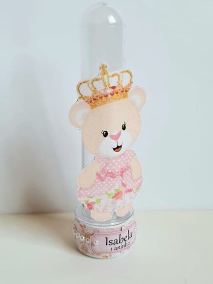 Tubete Lembrancinha de Festa Ursa Princesa Rosa