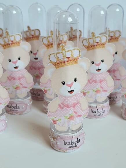 Tubete Lembrancinha de Festa Ursa Princesa Rosa
