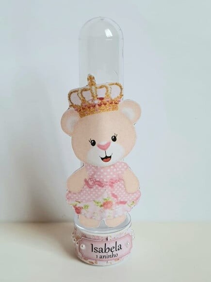 Tubete Lembrancinha de Festa Ursa Princesa Rosa