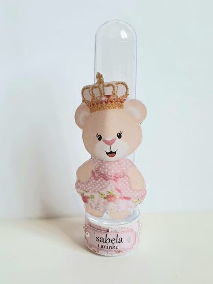 Tubete Lembrancinha de Festa Ursa Princesa Rosa