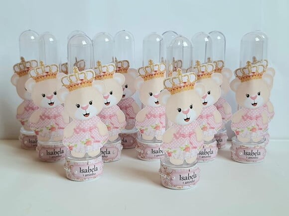 Tubete Lembrancinha de Festa Ursa Princesa Rosa