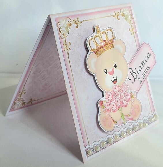 Convite Ursa Princesa Rosa