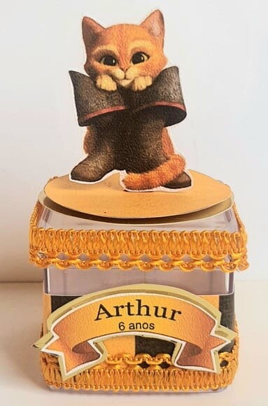 Caixinha Acrílica Lembrancinha de Festa Gato de Botas