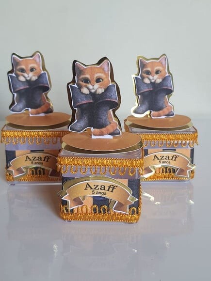 Caixinha Acrílica Lembrancinha de Festa Gato de Botas