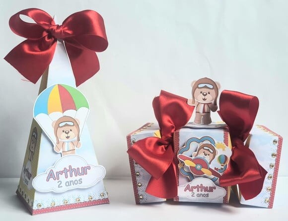 Kit de 50 Lembrancinhas para Festa Infantil Urso Aviador