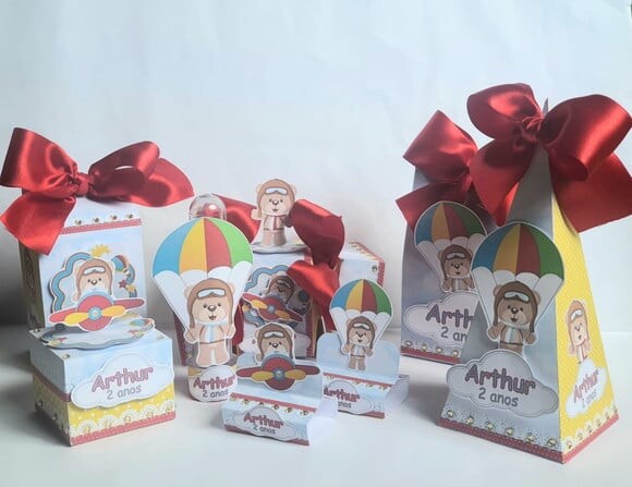 Kit de 50 Lembrancinhas para Festa Infantil Urso Aviador