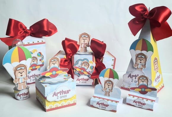 Kit de 50 Lembrancinhas para Festa Infantil Urso Aviador