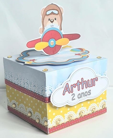 Caixa Cubo Urso Aviador