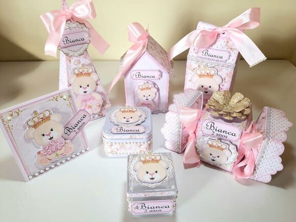 Kit de 50 Lembrancinhas para Festa Ursa Princesa Rosa