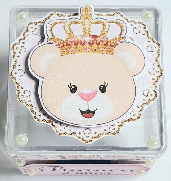 Caixa Acrílico Personalizada Ursa Princesa Rosa