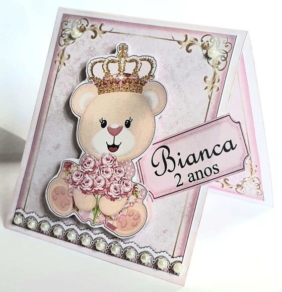 Convite Ursa Princesa Rosa