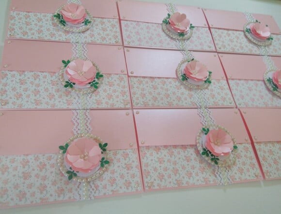 Cartão/ Convite Rosa Perolado