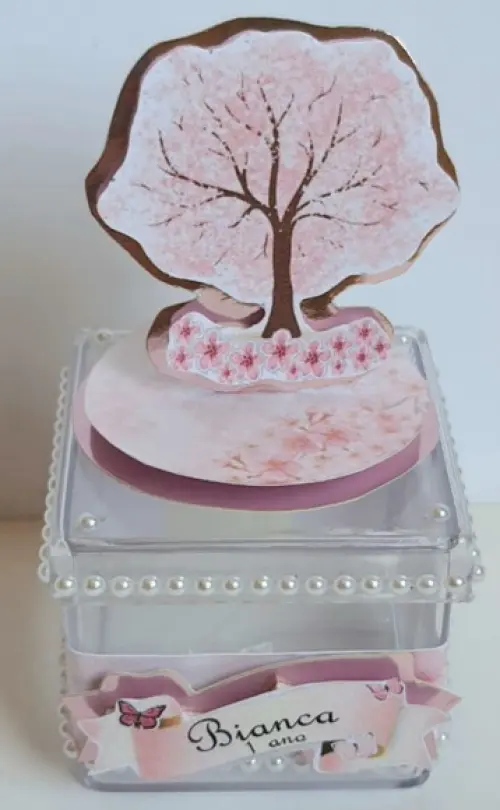 Caixinha acrílica flor de cerejeira