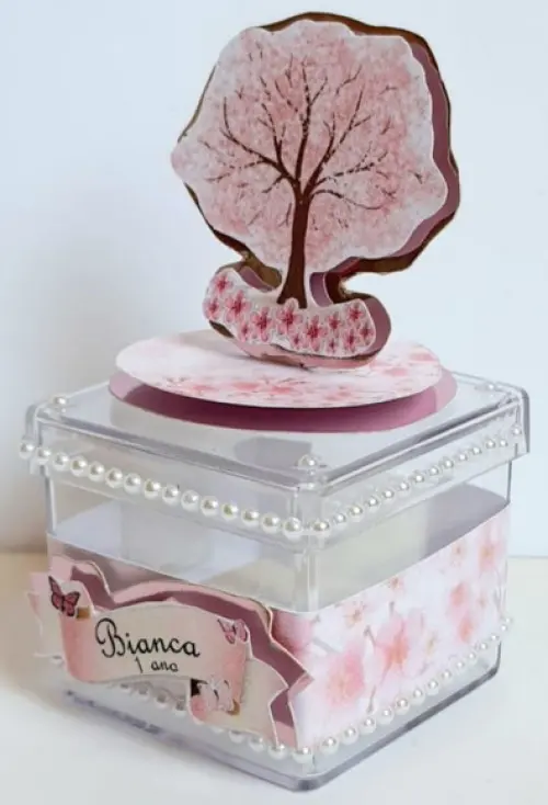 Caixinha acrílica flor de cerejeira