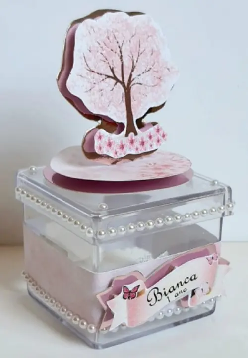 Caixinha acrílica flor de cerejeira