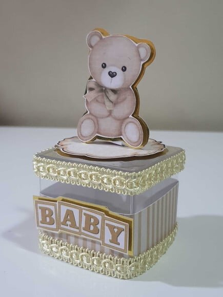 Caixinha Acrílica Urso Dourado