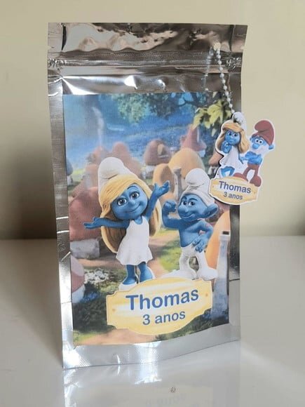 Saquinho Metalizado Zip Lock Smurfs