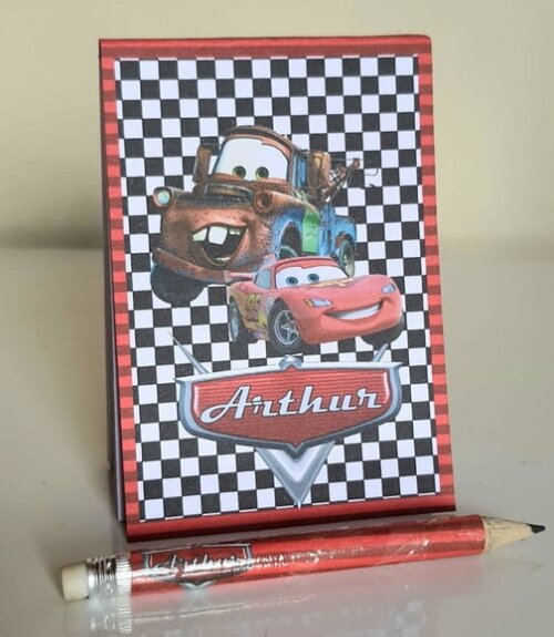 Kit Bloquinho com Mini Lápis Personalizado Carros