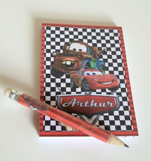 Kit Bloquinho com Mini Lápis Personalizado Carros