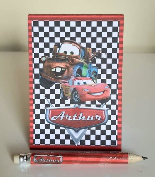 Kit Bloquinho com Mini Lápis Personalizado Carros