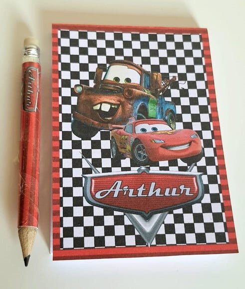 Kit Bloquinho com Mini Lápis Personalizado Carros
