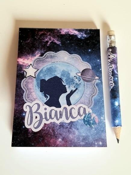 Kit Bloquinho com Mini Lápis Personalizado Galáxia