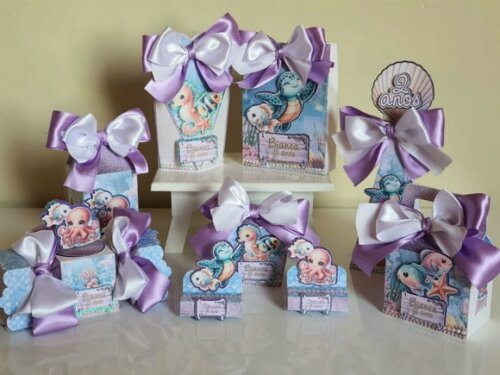 Kit 50 Lembrancinhas Personalizadas Fundo do Mar Lilás