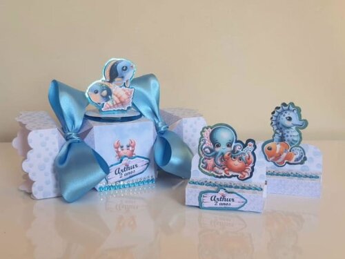 Kit 50 Lembrancinhas Personalizadas Fundo do Mar Azul