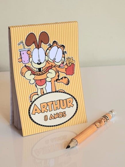 Kit Bloquinho com Mini Lápis Personalizado Garfield