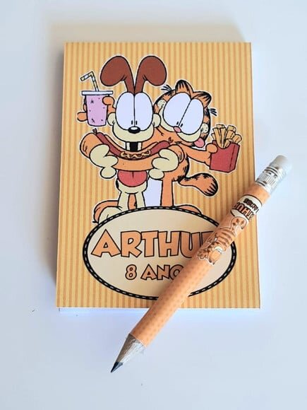 Kit Bloquinho com Mini Lápis Personalizado Garfield