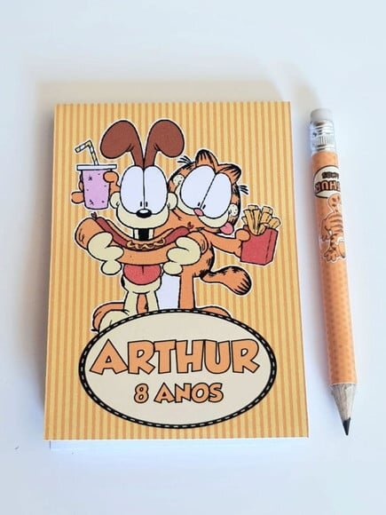 Kit Bloquinho com Mini Lápis Personalizado Garfield