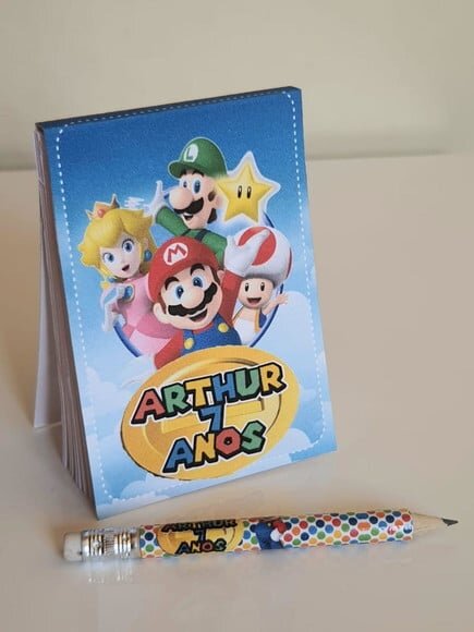 Kit Bloquinho com Lápis Lembrancinha de Festa Super Mário