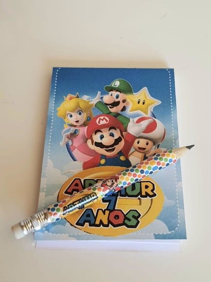 Kit Bloquinho com Lápis Lembrancinha de Festa Super Mário