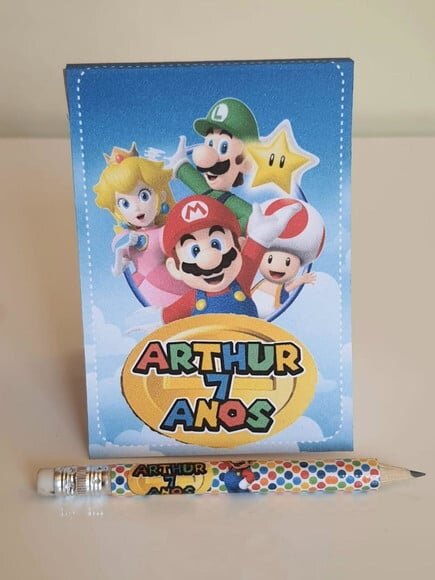 Kit Bloquinho com Lápis Lembrancinha de Festa Super Mário