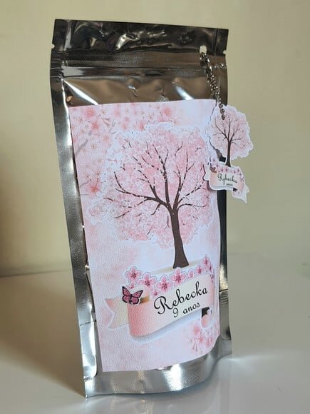 Saquinho Metalizado com Tag Flor de Cerejeira