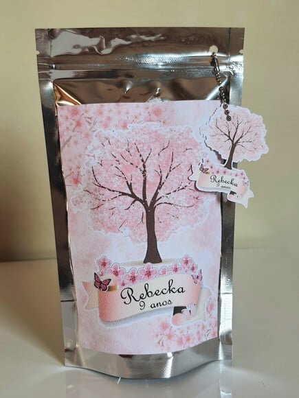 Saquinho Metalizado com Tag Flor de Cerejeira