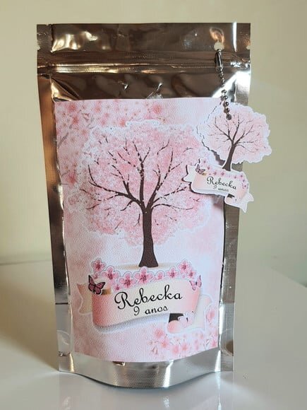 Saquinho Metalizado com Tag Flor de Cerejeira