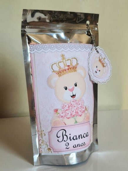 Saquinho Metalizado com Tag Ursa Princesa