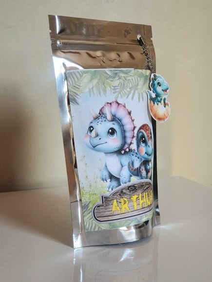 Saquinho Metalizado com Tag Dinossauro
